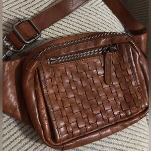 Anthropologie Vilenca Holland Cognac Woven Leather Nur Belt Bag Boho